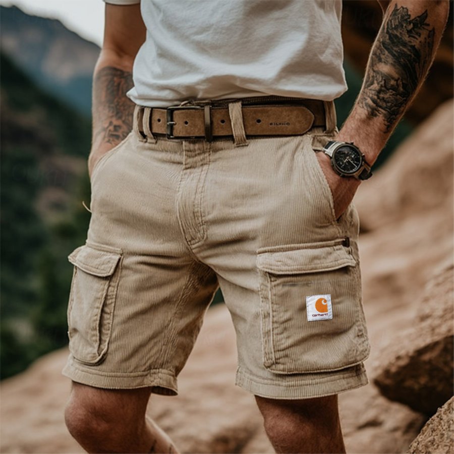 

Men's Vintage Corduroy Surf Multi-Pocket Elastic Drawstring Cargo Shorts