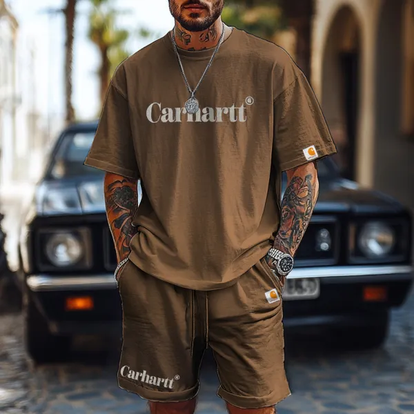 Retro Print Short Sleeve Shorts Two-Piece Set - Zivinfo.com 