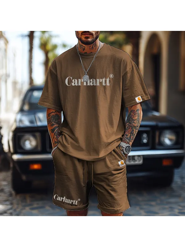 Retro Print Short Sleeve Shorts Two-Piece Set - Ootdmw.com 