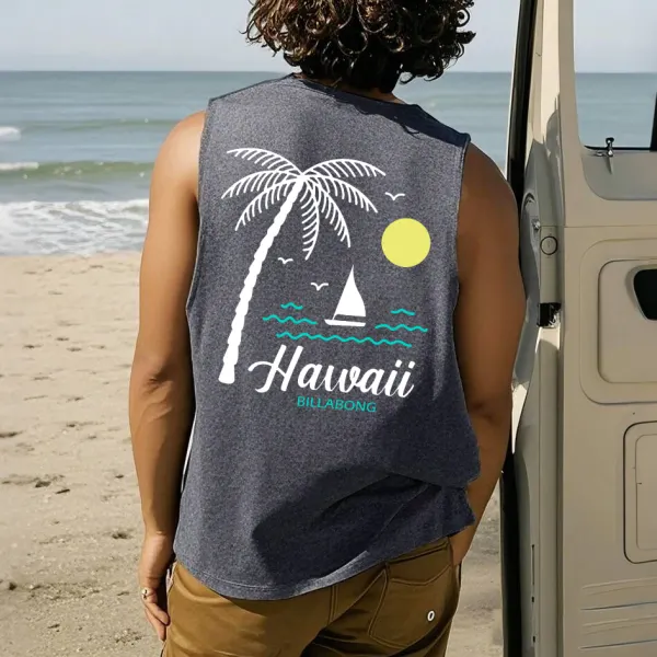 Men's Hawaii Themed Sleeveless Beach Tank Top - Zivinfo.com 