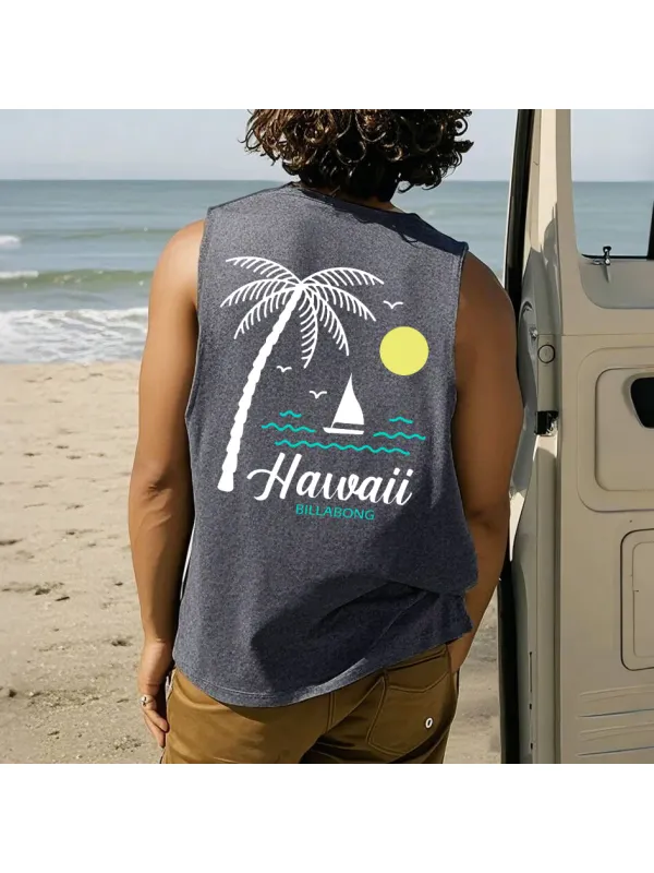 Men's Hawaii Themed Sleeveless Beach Tank Top - Wearmw.chimpone.com 