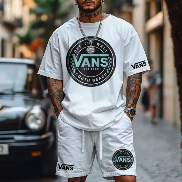 Retro Street Print Short Sleeve Shorts Two-Piece Set - Zivinfo.com 