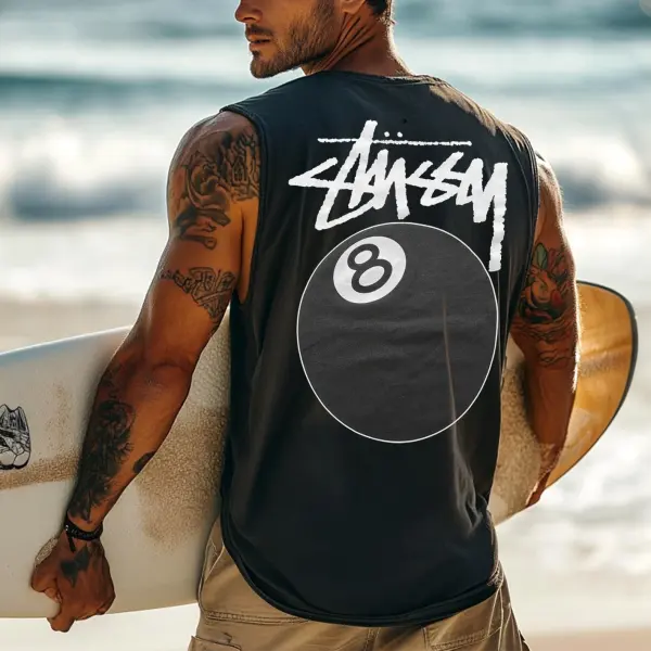 Men's Vintage Surfing Oversized Print Tank Top - Ootdcowboys.com 