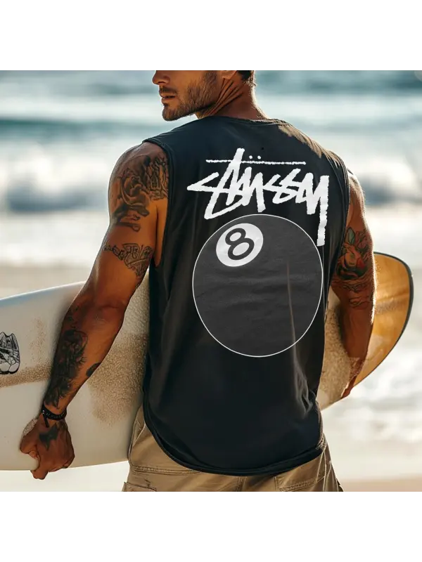 Men's Vintage Surfing Oversized Print Tank Top - Ootdmw.com 