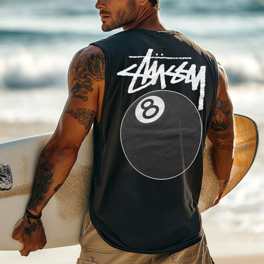 

Men's Vintage Surfing Oversized Print Tank Top