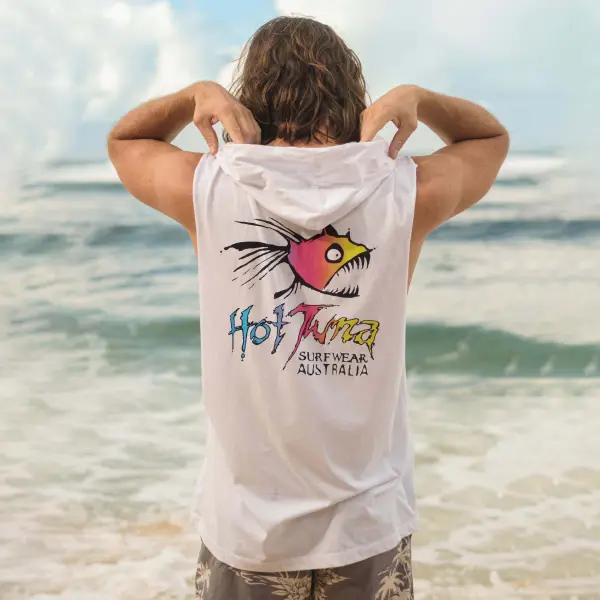Men's Beach Leisure Surf Print Hooded Tank Top - Ootdyouth.com 