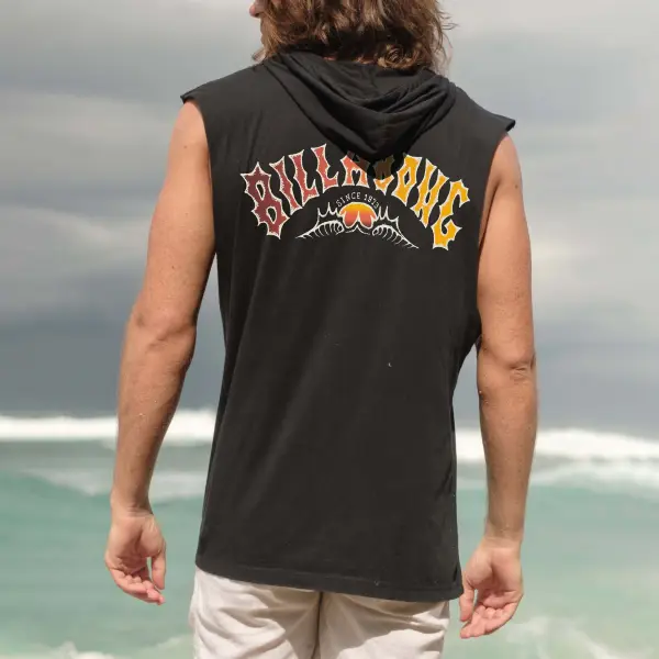 Men's Beach Leisure Surf Print Hooded Tank Top - Ootdyouth.com 