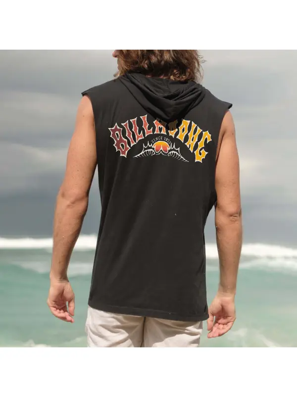 Men's Beach Leisure Surf Print Hooded Tank Top - Frontiercool.com 