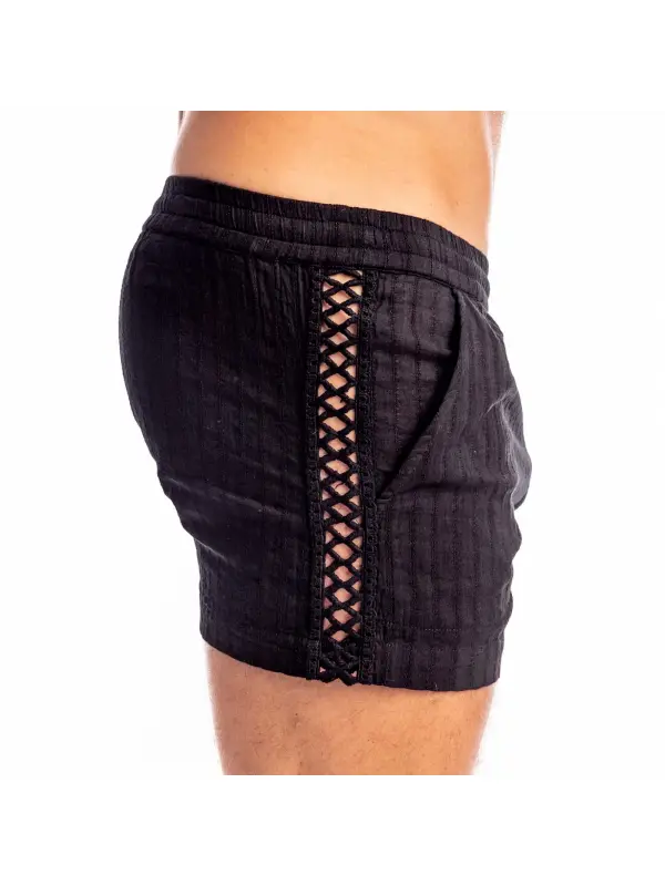 Men's Linen Mesh Patchwork Shorts Elastic Waist Beach Swimming Trunks Home Leisure Comfortable Breathable Sexy Shorts - Anrider.com 