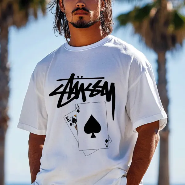 Stylish Graphic Tee With Playing Card Design For Men - Ootdcowboys.com 