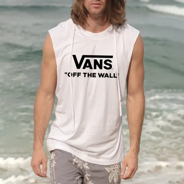 Mens Casual Surf Logo Print Hooded Tank Top - Ootdyouth.com 