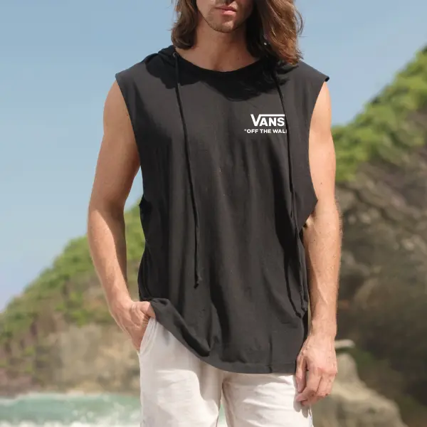 Mens Casual Surf Logo Print Hooded Tank Top - Ootdyouth.com 