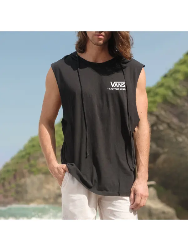 Mens Casual Surf Logo Print Hooded Tank Top - Frontiercool.com 
