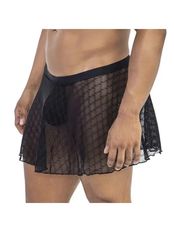 Men's Mesh Lace Shorts Shorts Elastic Waist Beach Swim Trunks Home Leisure Comfortable Breathable Pants Skirt Sexy Short - Anrider.com 