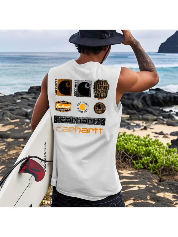 Men's Vintage Surf Print Crew Neck Sleeveless Tank Top - Wearmw.chimpone.com 