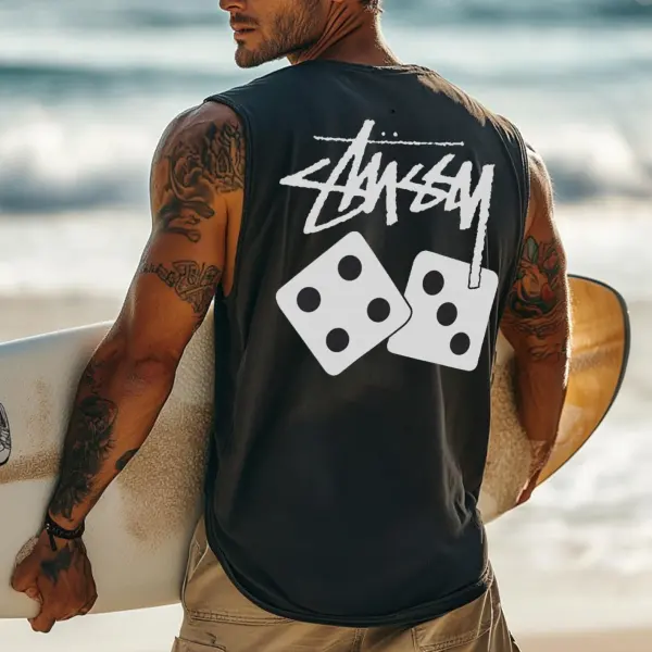 Men's Vintage Surfing Oversized Print Tank Top - Ootdyouth.com 