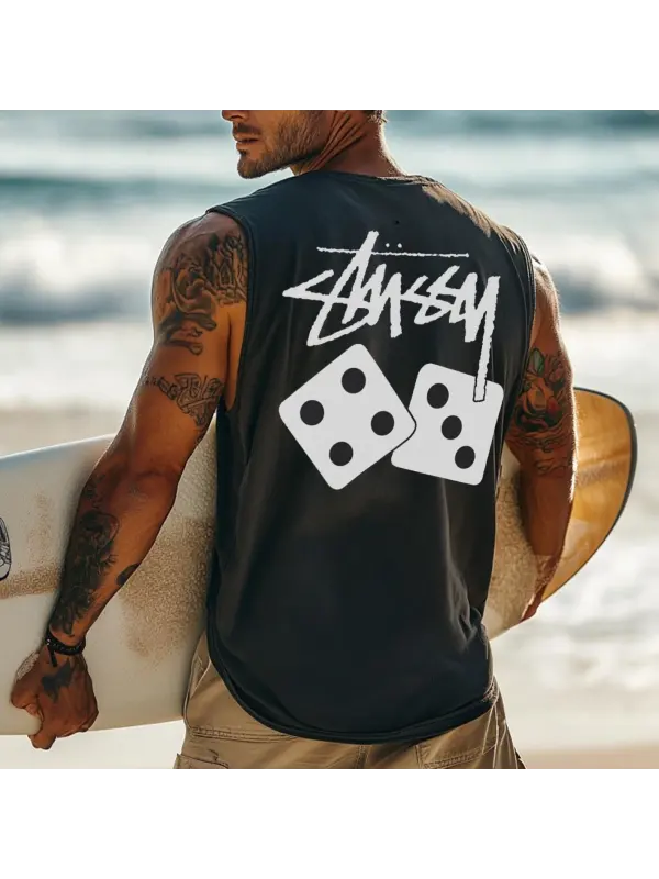 Men's Vintage Surfing Oversized Print Tank Top - Frontiercool.com 
