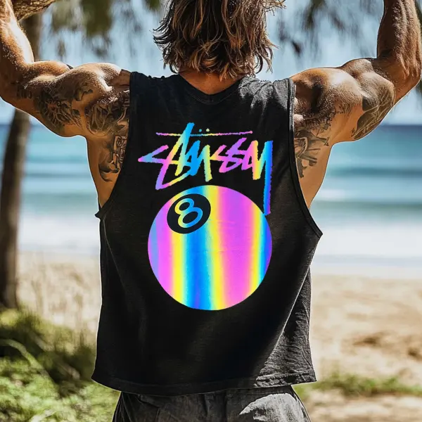 Men's Vintage Laser Printing Crew Neck Sleeveless Tank Top - Ootdyouth.com 