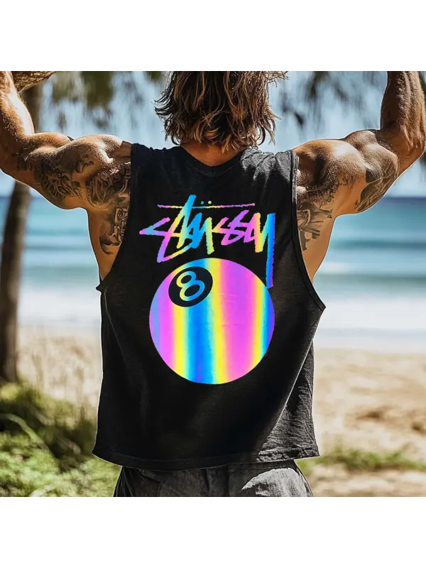 Men's Vintage Laser Printing Crew Neck Sleeveless Tank Top - Frontiercool.com 