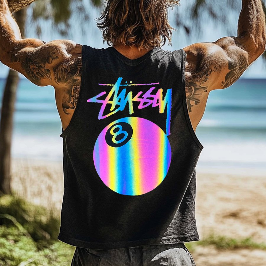 

Men's Vintage Laser Printing Crew Neck Sleeveless Tank Top