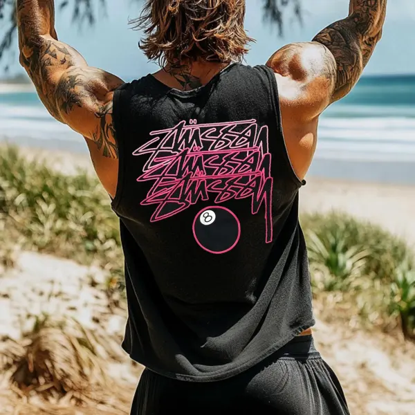Men's Vintage Surfing Oversized Print Tank Top - Ootdcowboys.com 