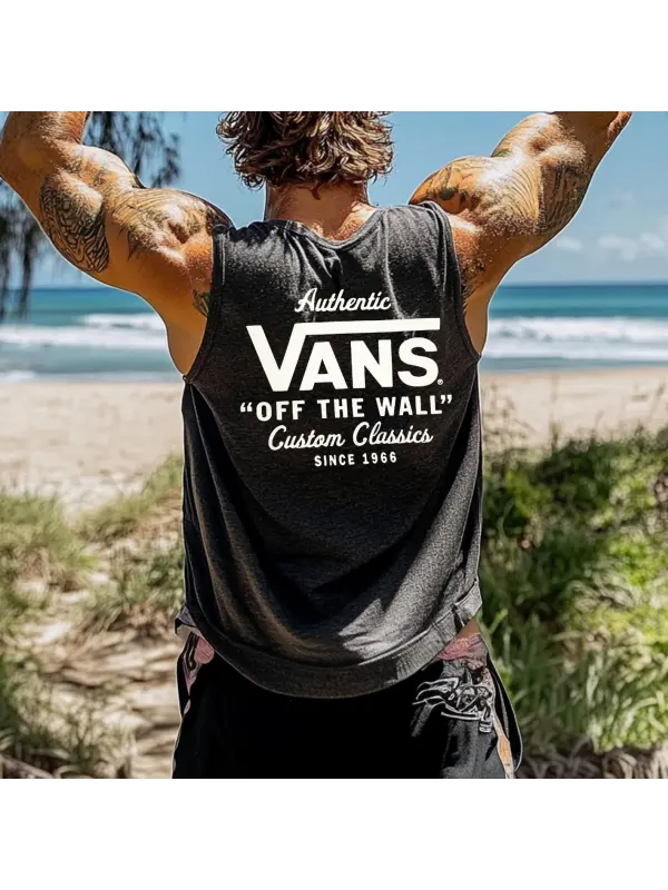 Men's Vintage Crew Neck Sleeveless Tank Top - Frontiercool.com 