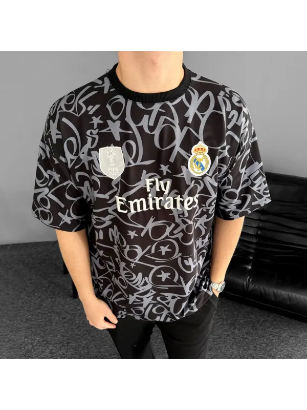 Football Print Loose Casual Comfortable Unisex Round Neck Short Sleeve T-shirt Football Club T-shirt - Wearmw.chimpone.com 