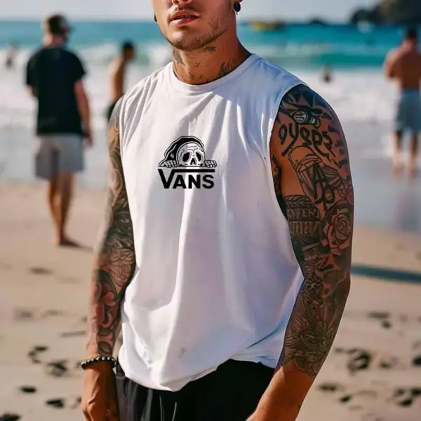 Men's Vintage Surfing Print Sleeveless Tank Top - Ootdyouth.com 