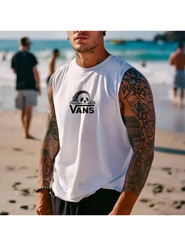 Men's Vintage Surfing Print Sleeveless Tank Top - Wearmw.chimpone.com 