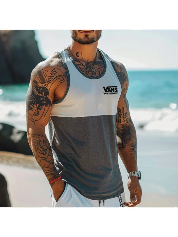 Splicing Colors Stylish Sleeveless Tank Top For Summer Beach Adventures - Frontiercool.com 