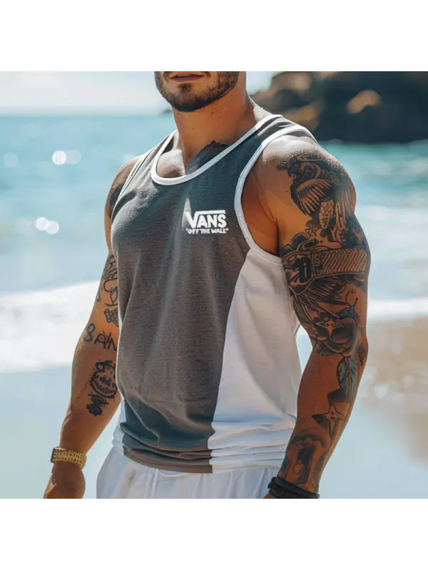 Splicing Colors Stylish Contrast Tank Top For Summer Beachwear - Frontiercool.com 
