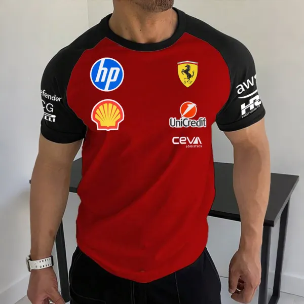 Men's Racing Logo Print Contrast Color Short Sleeve T-Shirt - Wayrates.com 