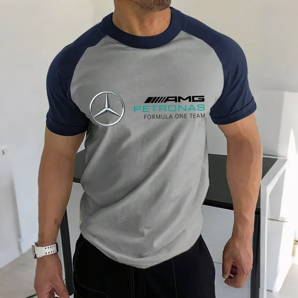 Men's Racing Logo Print Contrast Color Short Sleeve T-Shirt - Wayrates.com 