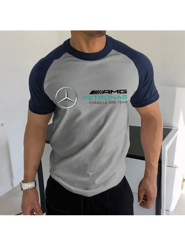 Men's Racing Logo Print Contrast Color Short Sleeve T-Shirt - Anrider.com 