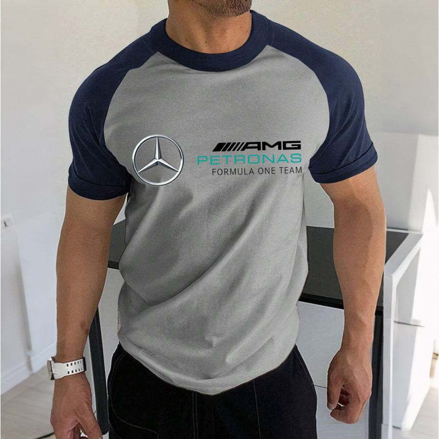 

Men's Racing Logo Print Contrast Color Short Sleeve T-Shirt
