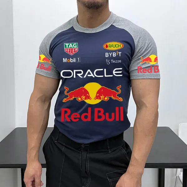 Men's Racing Energy Logo Contrast  Red Bull Short Sleeve T-Shirt - Wayrates.com 