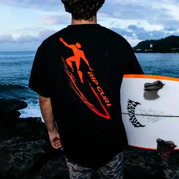 Men's Vintage Surfing Eddie Would Go Print Cotton Round Neck Short Sleeve T-Shirt - Ootdyouth.com 
