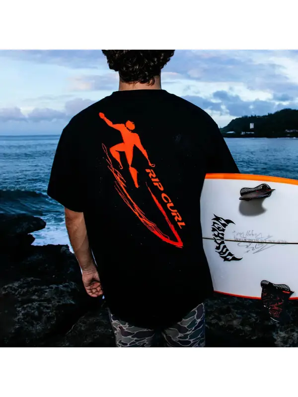 Men's Vintage Surfing Eddie Would Go Print Cotton Round Neck Short Sleeve T-Shirt - Frontiercool.com 