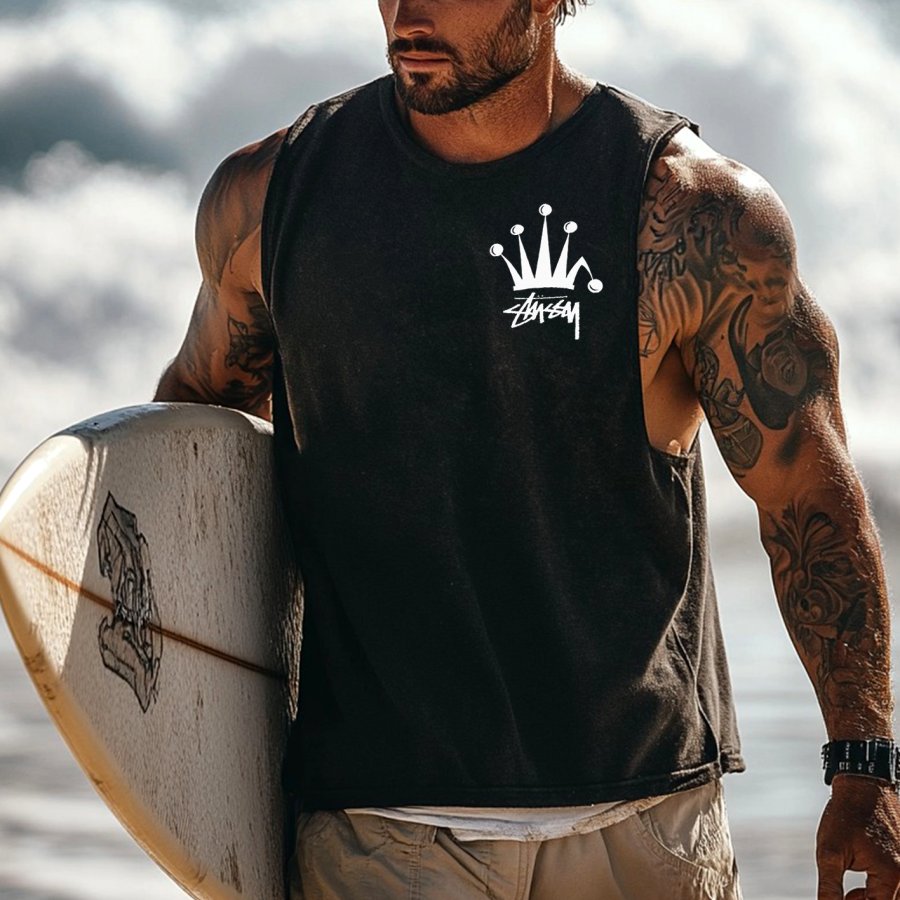 

Men's Vintage Surfing Oversized Street Style Print Tank Top