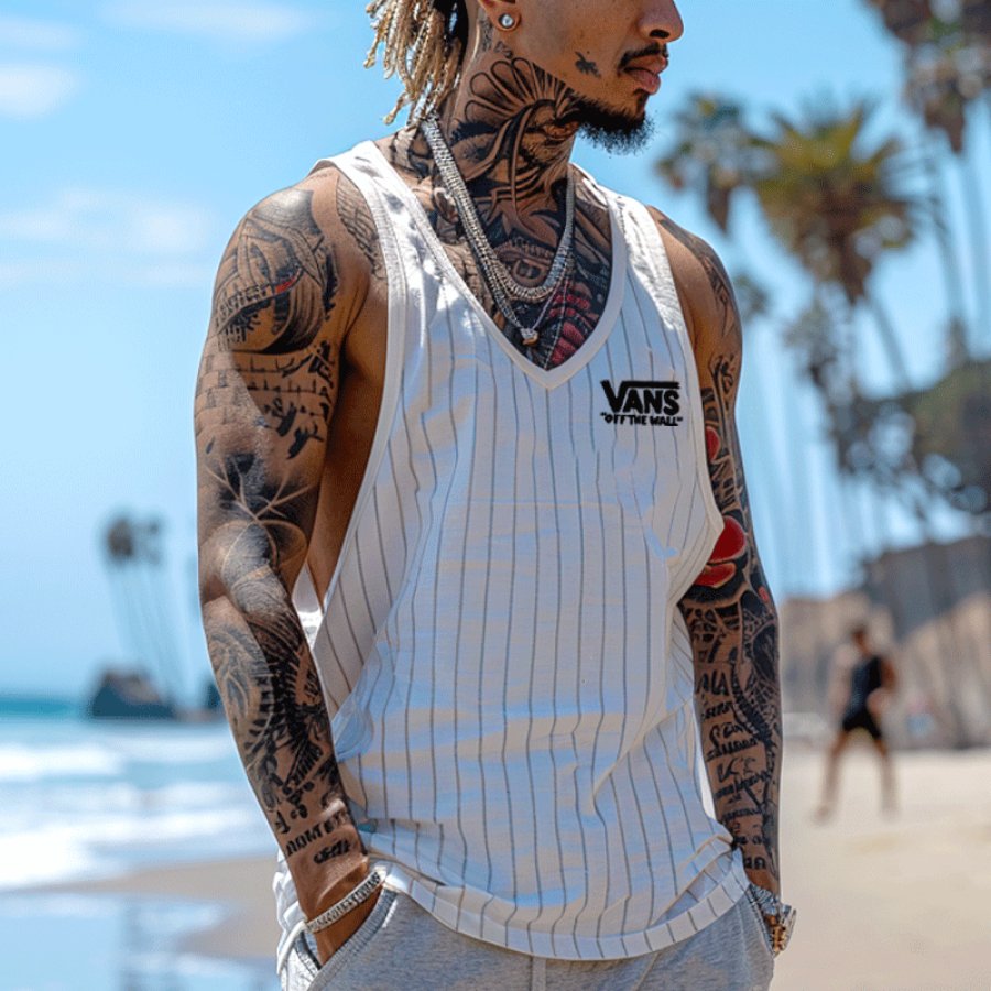 

Striped Sleeveless Vest For Summer Beach Style