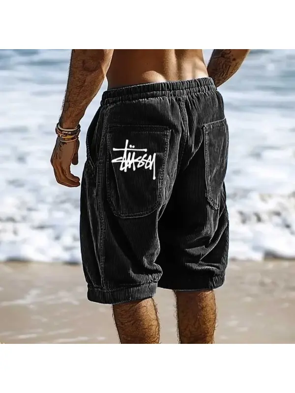 Men's Vintage Surfing Corduroy Beach Pocket Shorts Boardshorts Walkshorts - Anrider.com 