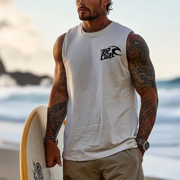 Men's Vintage Surfing Oversized Print Tank Top - Ootdyouth.com 
