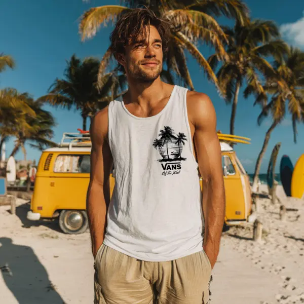 Men's Casual Casual Summer Tank Top With Palm Tree Design - Ootdyouth.com 