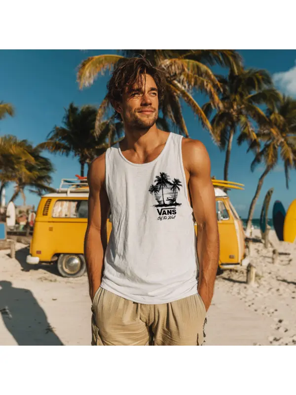 Men's Casual Casual Summer Tank Top With Palm Tree Design - Ootdmw.com 