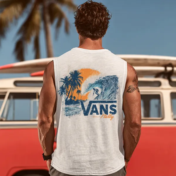 Men's Casual Beach Comfortable Breathable Printed Sleeveless Vest Top - Ootdyouth.com 