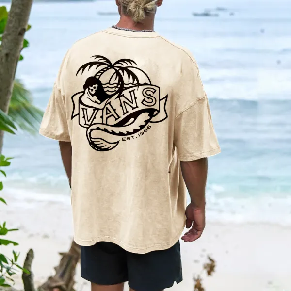 Retro Resort Print Oversized T-Shirt - Ootdyouth.com 