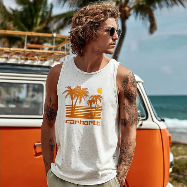 Men's Casual Beach Comfortable Breathable Printed Sleeveless Vest Top - Ootdyouth.com 