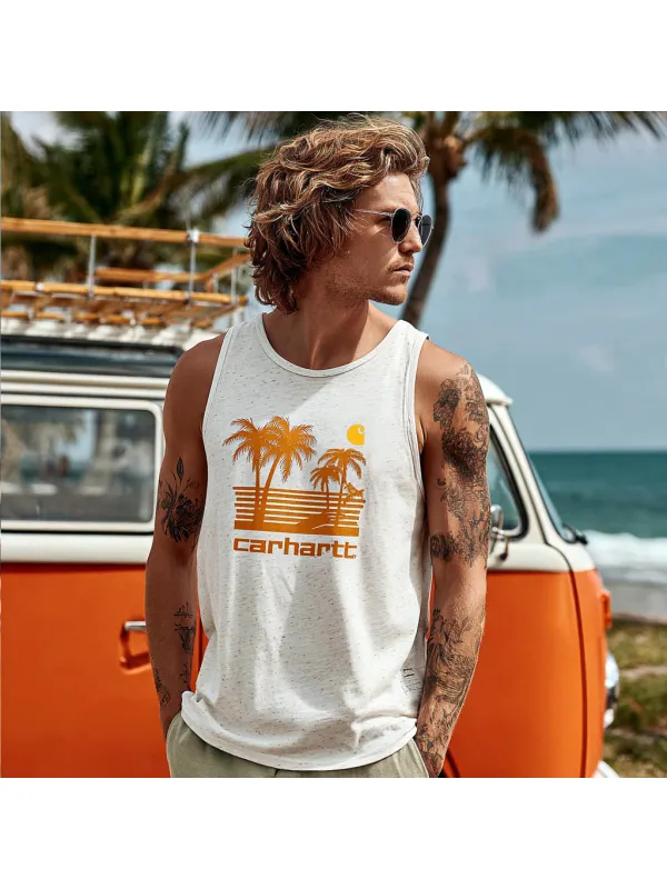 Men's Casual Beach Comfortable Breathable Printed Sleeveless Vest Top - Anrider.com 