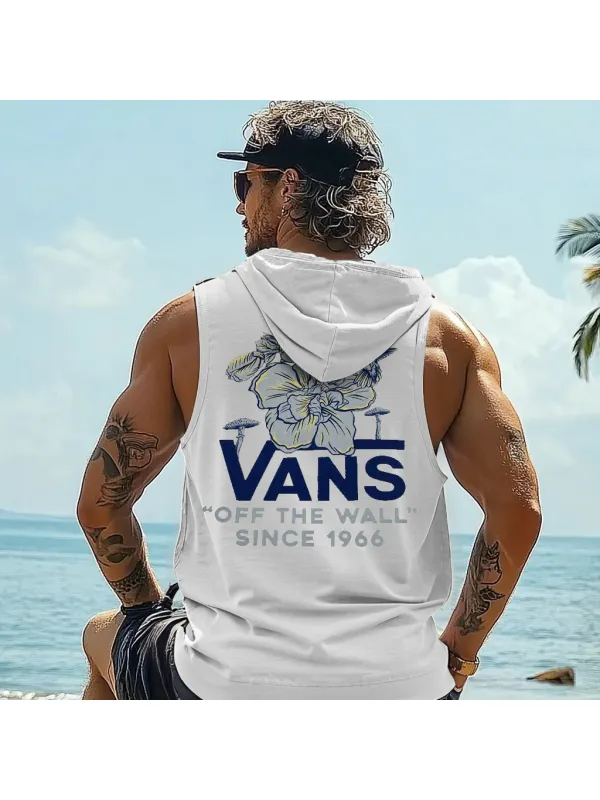 Men's Summer Surf Floral Graphic Hooded Tank Top - Ootdmw.com 