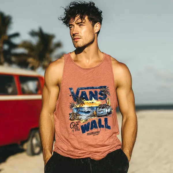 Men's Casual Beach Comfortable Breathable Printed Sleeveless Vest Top - Ootdyouth.com 